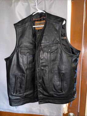 Daniel Black Leather Biker Vest with Blue Side Lacing